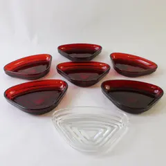Lot of 7 Anchor Hocking Relish Dishes 6 Ruby Red 1 Clear Manhattan