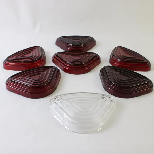 Lot of 7 Anchor Hocking Relish Dishes 6 Ruby Red 1 Clear Manhattan