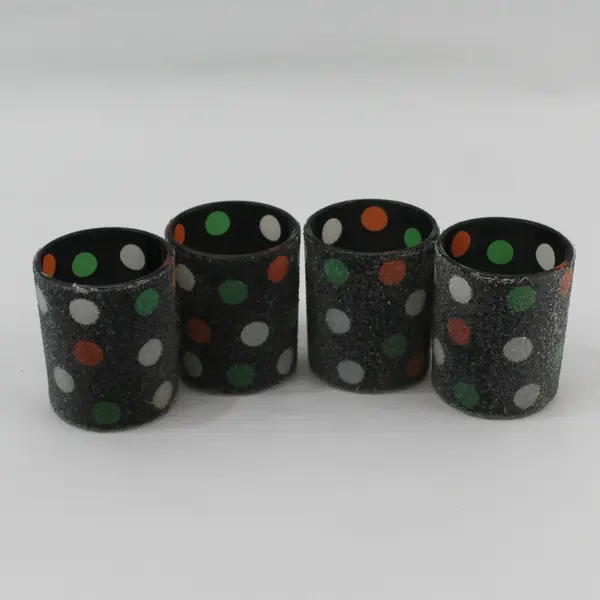 4 Black Glass Votive Candle Holders With Textured Coating Red White Green Dots
