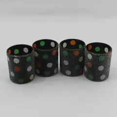 4 Black Glass Votive Candle Holders With Textured Coating Red White Green Dots