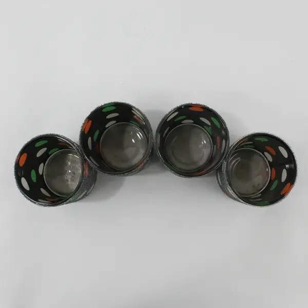 4 Black Glass Votive Candle Holders With Textured Coating Red White Green Dots