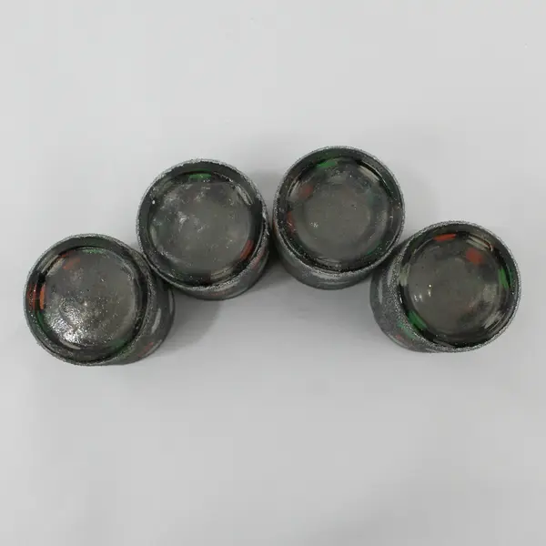 4 Black Glass Votive Candle Holders With Textured Coating Red White Green Dots