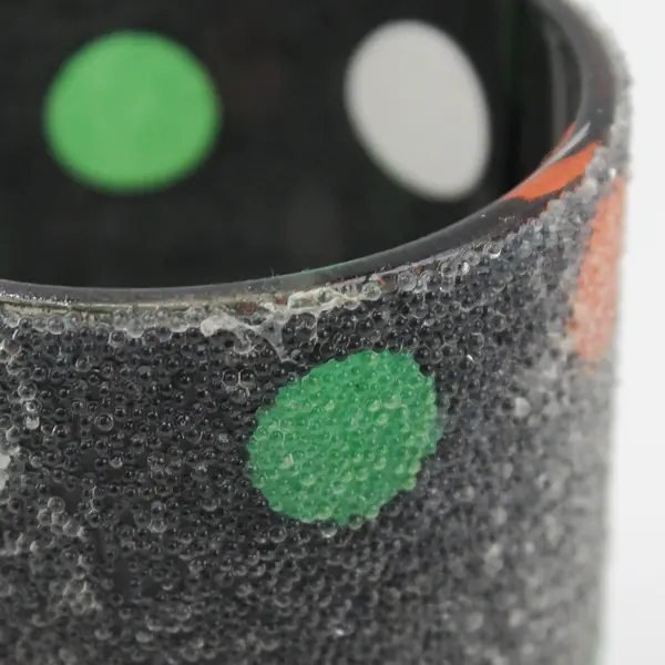 4 Black Glass Votive Candle Holders With Textured Coating Red White Green Dots