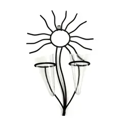 Black Metal Sun Wall Decor w/ 2 Glass Cone Vases