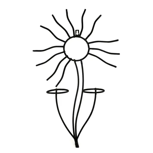 Black Metal Sun Wall Decor w/ 2 Glass Cone Vases