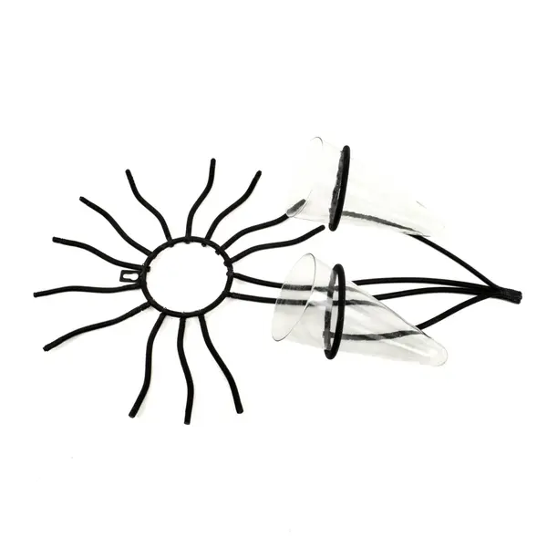 Black Metal Sun Wall Decor w/ 2 Glass Cone Vases