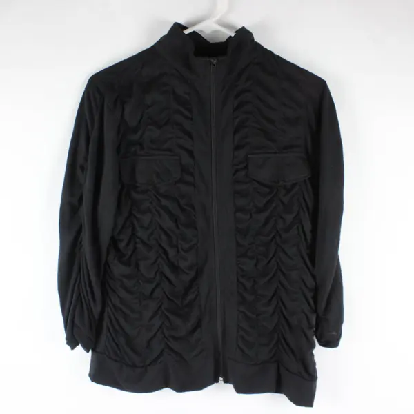 JouJou Women's 2X Black Ruched Front Full Zip Jacket Long Sleeve