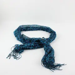 Blue and Black Leopard Print with Skulls and Tassels Sheer Neck Wrap Scarf 