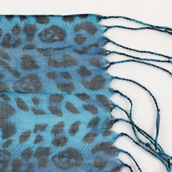 Blue and Black Leopard Print with Skulls and Tassels Sheer Neck Wrap Scarf 