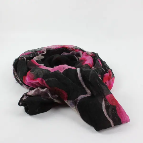 Black and Pink Floral Sheer Infinity Scarf Distressed Ends