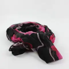 Black and Pink Floral Sheer Infinity Scarf Distressed Ends