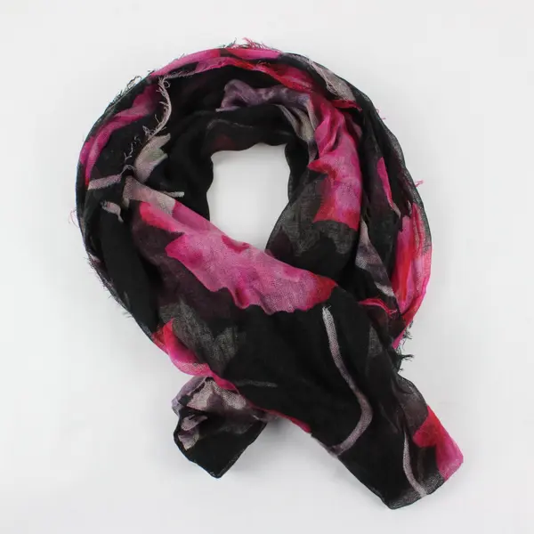 Black and Pink Floral Sheer Infinity Scarf Distressed Ends