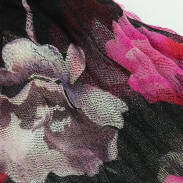 Black and Pink Floral Sheer Infinity Scarf Distressed Ends