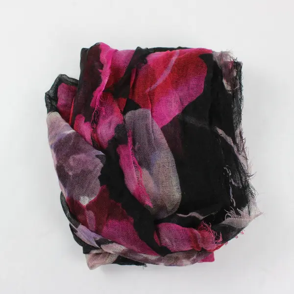Black and Pink Floral Sheer Infinity Scarf Distressed Ends