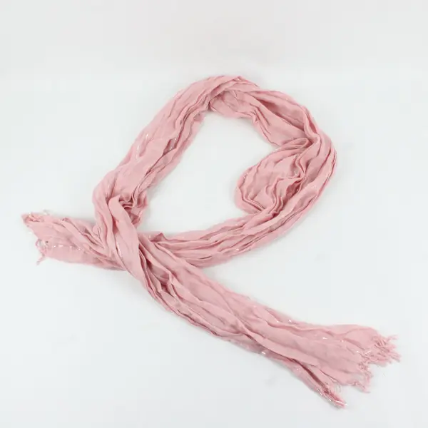 Light Pink Sheer Wrap Scarf with Silver Stripes and Tassels