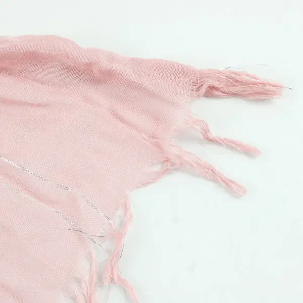 Light Pink Sheer Wrap Scarf with Silver Stripes and Tassels