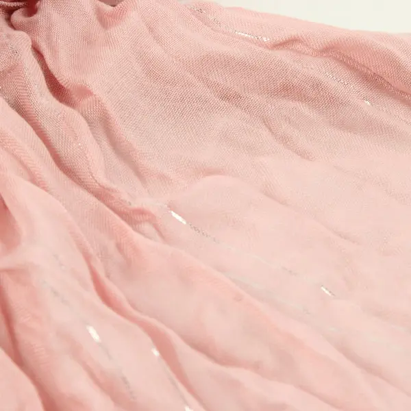 Light Pink Sheer Wrap Scarf with Silver Stripes and Tassels