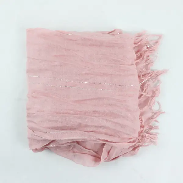 Light Pink Sheer Wrap Scarf with Silver Stripes and Tassels