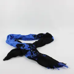 Blue and Black Neck Wrap Scarf Distressed Ends and Rhinestones