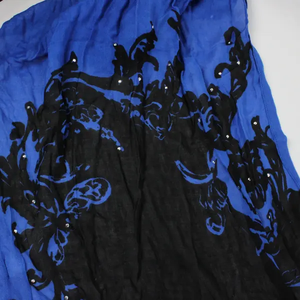 Blue and Black Neck Wrap Scarf Distressed Ends and Rhinestones