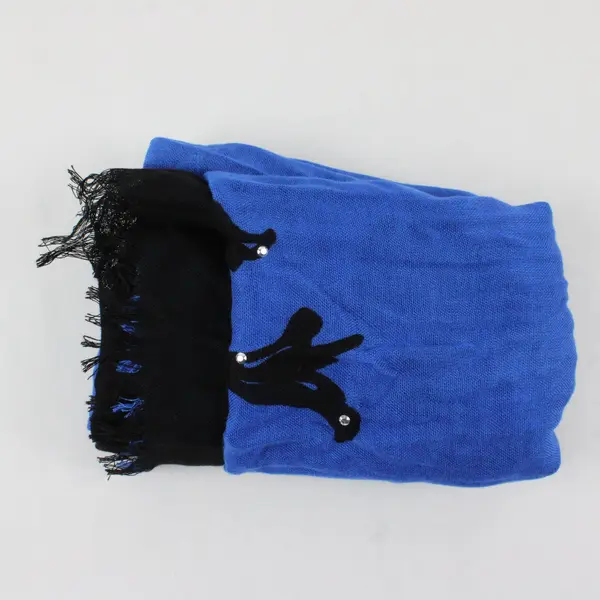 Blue and Black Neck Wrap Scarf Distressed Ends and Rhinestones