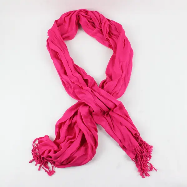 Hot Pink Woven Wrap Scarf with Tassels