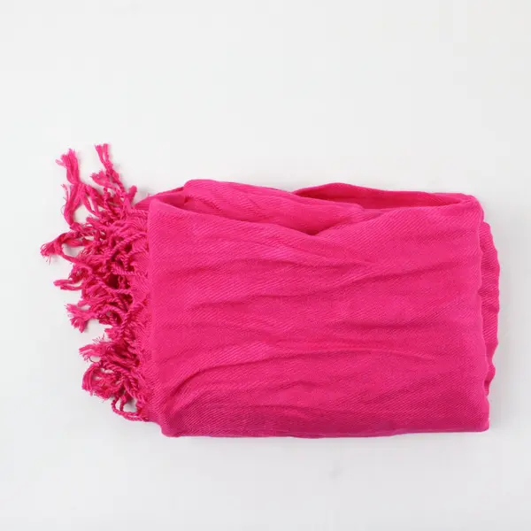 Hot Pink Woven Wrap Scarf with Tassels