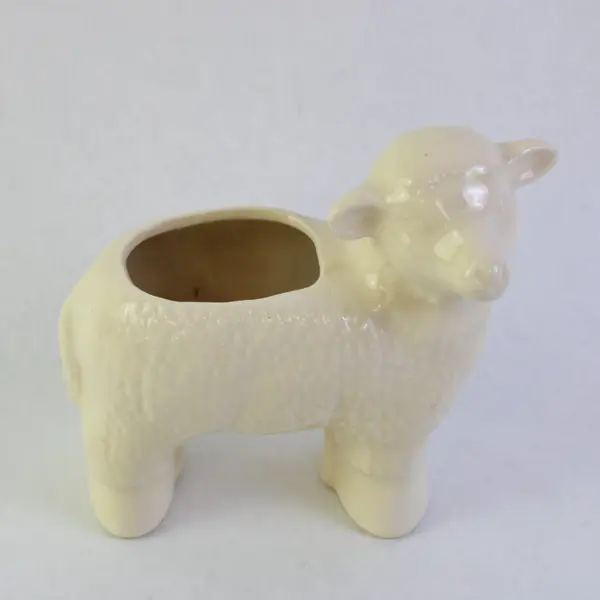 White Ceramic Lamb Planter Farmhouse Nursery Decor 5.5 in