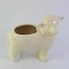 White Ceramic Lamb Planter Farmhouse Nursery Decor 5.5 in
