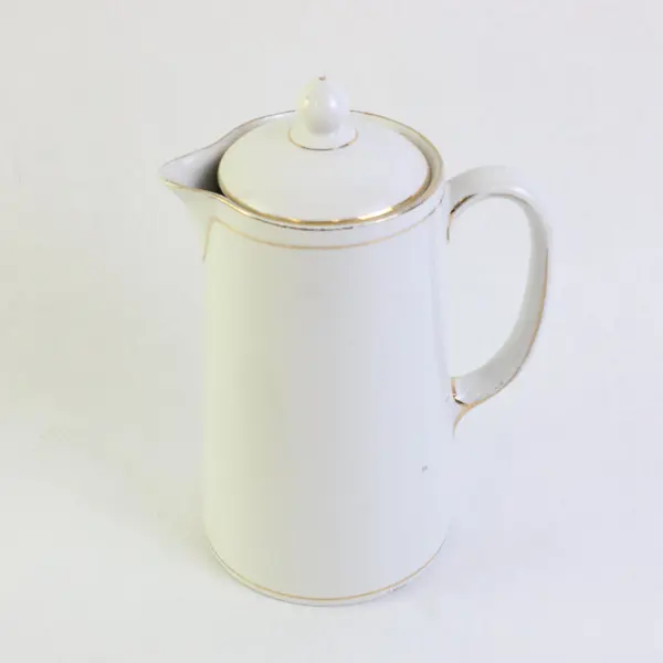 Vintage White Porcelain Coffee Pot Gold Trim 8in