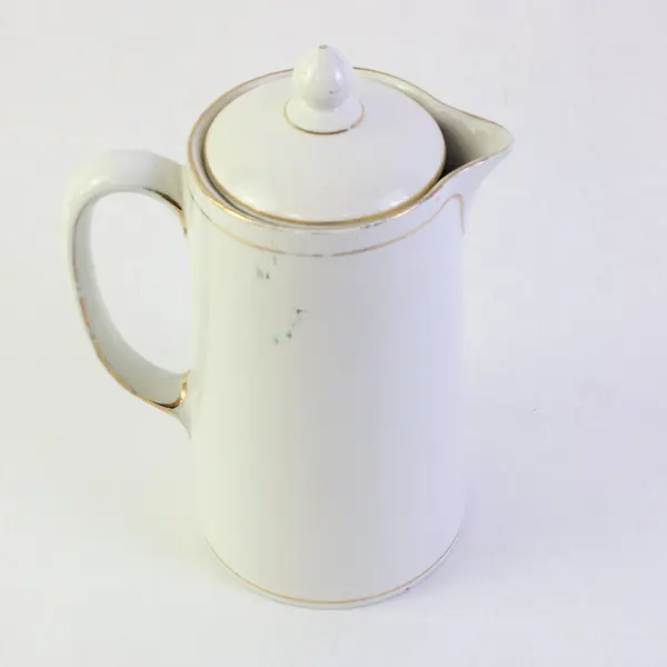 Vintage White Porcelain Coffee Pot Gold Trim 8in