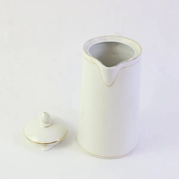 Vintage White Porcelain Coffee Pot Gold Trim 8in