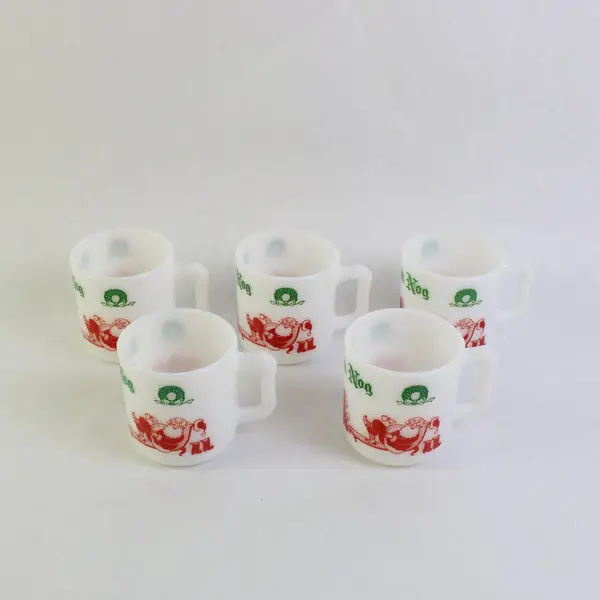 Set of 5 Hazel Atlas Vintage Milk Glass Egg Nog Mugs