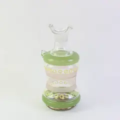 Bohemian Clear Glass Wine Decanter Green Pink Bands Yellow Floral Accents
