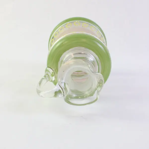 Bohemian Clear Glass Wine Decanter Green Pink Bands Yellow Floral Accents