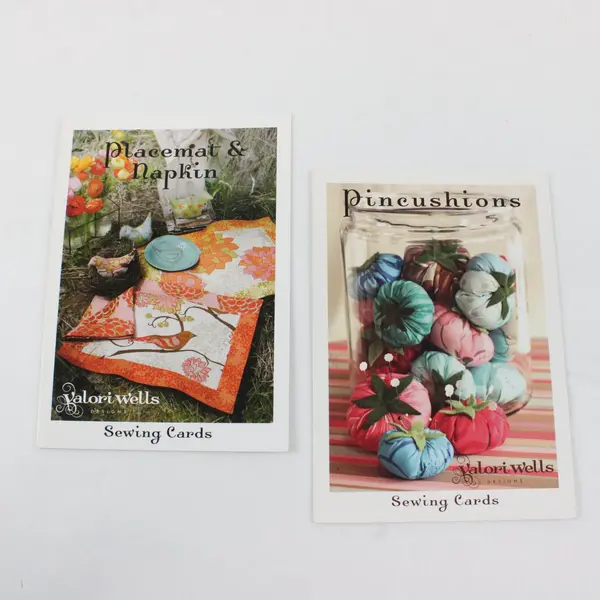 Lot of 2 Valori Wells Sewing Cards: Pin Cushions 2008 & Placemat/Napkin 2010