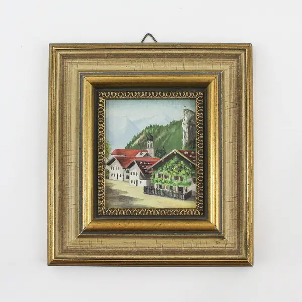 Framed Wilhelm Retzer Miniature Oil Painting on Paper Signed Dated 5x5.25"