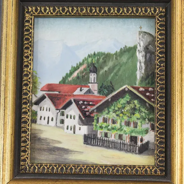 Framed Wilhelm Retzer Miniature Oil Painting on Paper Signed Dated 5x5.25"