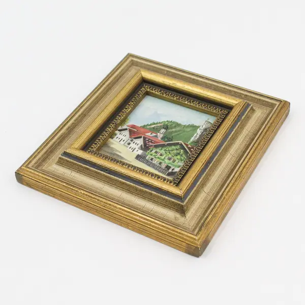 Framed Wilhelm Retzer Miniature Oil Painting on Paper Signed Dated 5x5.25"