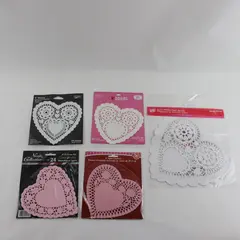 Lot of 5 Packs of Heart-Shaped Paper Doilies, Pink & White, New