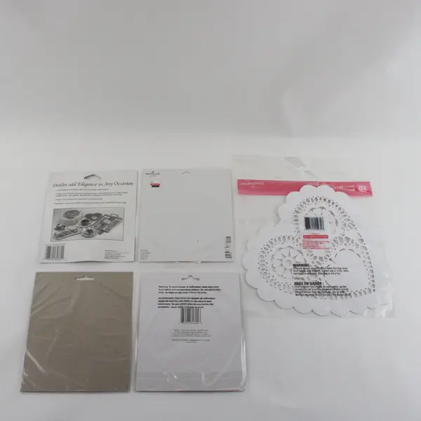 Lot of 5 Packs of Heart-Shaped Paper Doilies, Pink & White, New