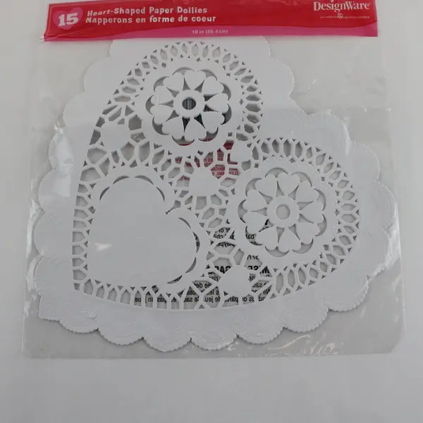 Lot of 5 Packs of Heart-Shaped Paper Doilies, Pink & White, New