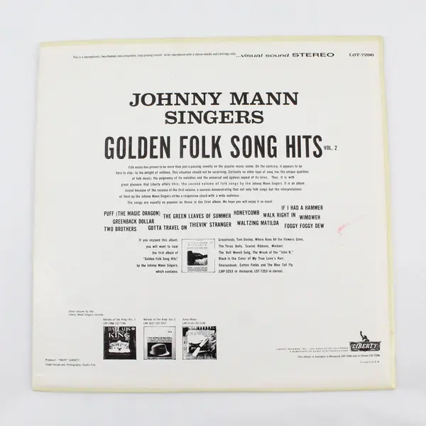 Johnny Mann Singers Golden Folk Song Hits Volume 2  12" Vinyl Record