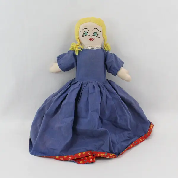 Vintage Handmade Reversible Topsy Turvy Doll Blonde Girl & Wolf 15in
