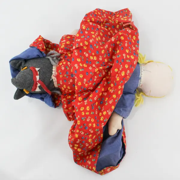 Vintage Handmade Reversible Topsy Turvy Doll Blonde Girl & Wolf 15in