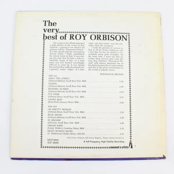 Roy Orbison The Best of 12" Vinyl LP Monument 1966 Record