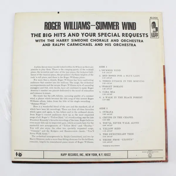 Roger Williams Summer Wind and Your Special Requests LP KS-3434