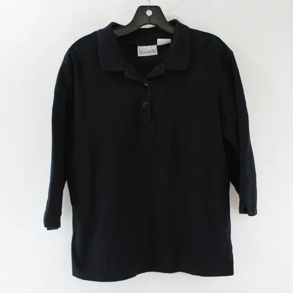 Basic Editions Women's Black 3/4 Sleeve Polo Shirt Large