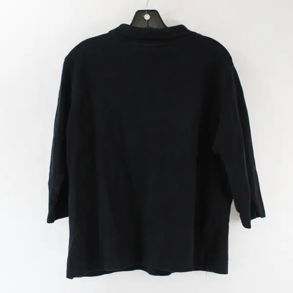 Basic Editions Women's Black 3/4 Sleeve Polo Shirt Large