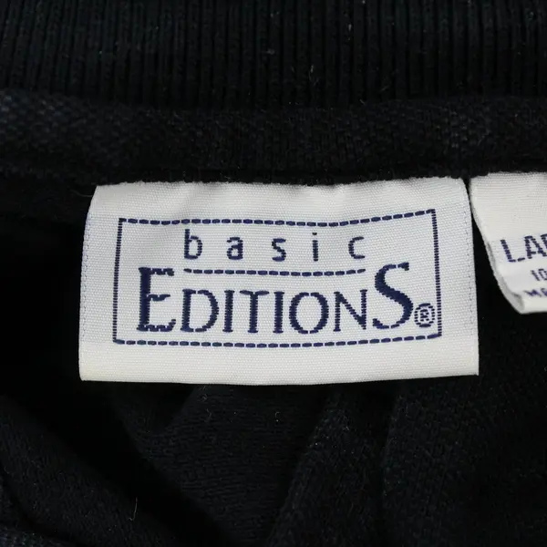 Basic Editions Women's Black 3/4 Sleeve Polo Shirt Large